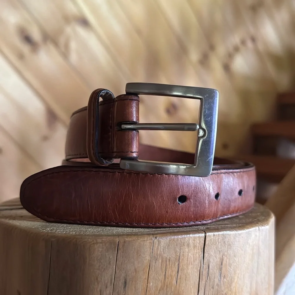 Cole Haan brown rustic stitch leather belt Size 34 Crafted in England